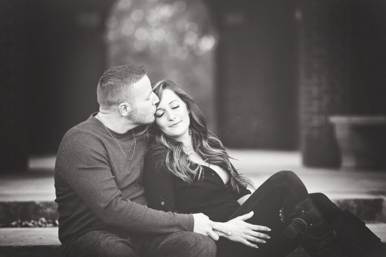 black and white engagement photo