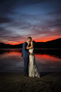 sunset photo of bride and groom